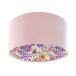 Pink Velvet Lampshade - Floral Cottage Garden Style - thumbnail 1