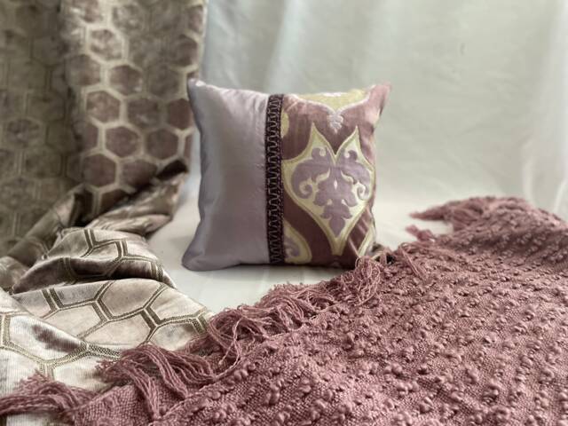 "Bohemian Purple Silk Velvet Pillow Cover - Designers Guild 16""x16" - image 1