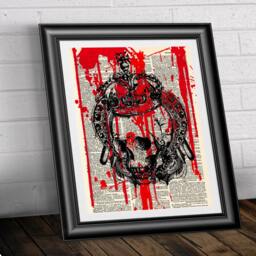 Art Print On Antique Dictionary Book Page Skull & Crown. Gothic Steampunk Artwork. Wall Hanging Goth Theme. Deocr Vintage - thumbnail 2