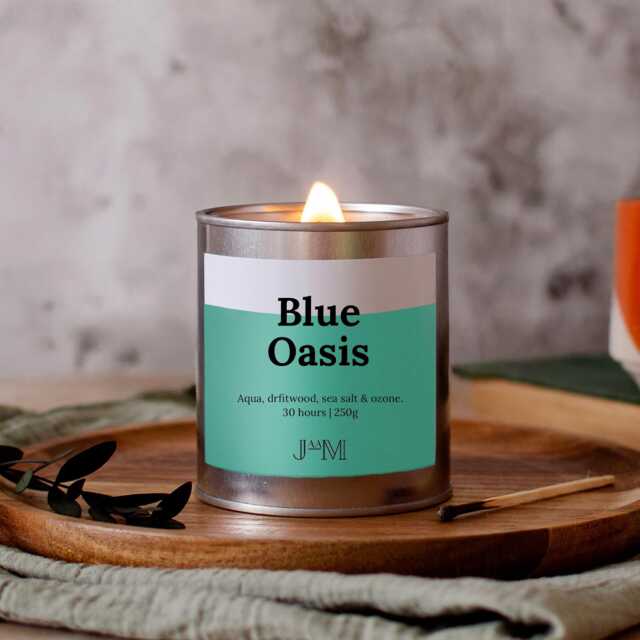 Blue Oasis Crackle Wick Candle, Fresh & Clean Scent - image 1