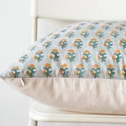 "Block Print Pillow Cover Floral Batik, Boho Farmhouse Decor - 20"" X 20" - thumbnail 3