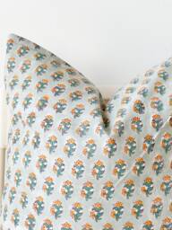 "Block Print Pillow Cover Floral Batik, Boho Farmhouse Decor - 20"" X 20" - thumbnail 1