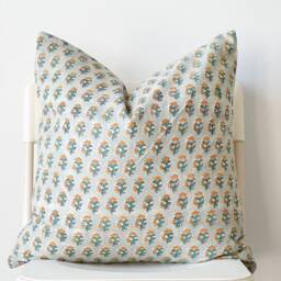 "Block Print Pillow Cover Floral Batik, Boho Farmhouse Decor - 20"" X 20" - thumbnail 2