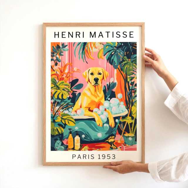 Golden Labrador Bathroom Poster Matisse Style Funny Dog Wall Art Guest Bath Decor Print Housewarming Gift Pet Lover Artwork - image 1