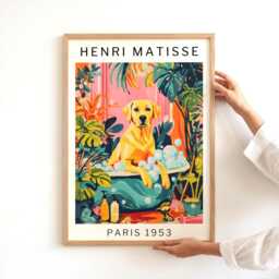 Golden Labrador Bathroom Poster Matisse Style Funny Dog Wall Art Guest Bath Decor Print Housewarming Gift Pet Lover Artwork - thumbnail 1