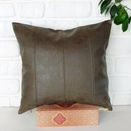 Olive Green Pillow Cover-Four Vertical Pieces With Decorative Stitches/Modern Scandinavian Homes-1Pcs