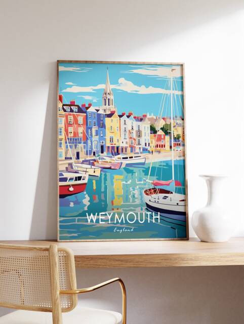 Weymouth Travel Poster Coastal Floral Art Print - image 1