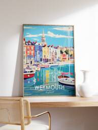 Weymouth Travel Poster Coastal Floral Art Print - thumbnail 1