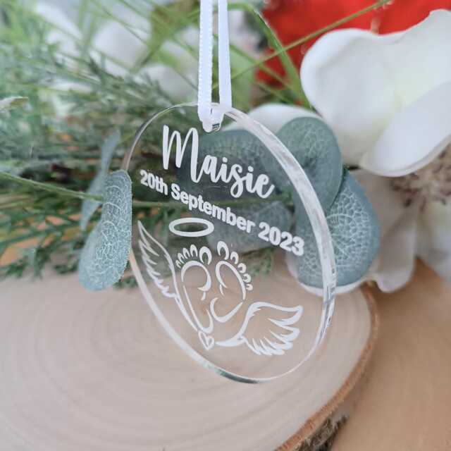 Angel Wings Christmas Tree Ornament - Personalised Decoration Baby Loss Acrylic - image 1