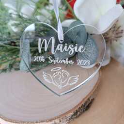 Angel Wings Christmas Tree Ornament - Personalised Decoration Baby Loss Acrylic - thumbnail 2
