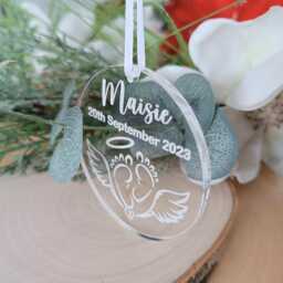 Angel Wings Christmas Tree Ornament - Personalised Decoration Baby Loss Acrylic - thumbnail 1