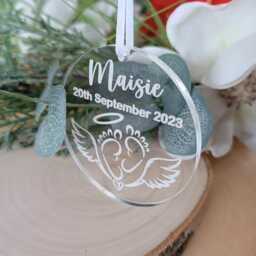 Angel Wings Christmas Tree Ornament - Personalised Decoration Baby Loss Acrylic - thumbnail 3