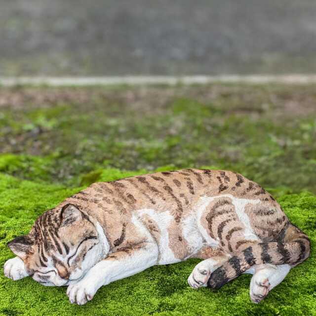 Sleeping Cat Sculpture Stone Pet Ornament Striped Kitty Statue Concrete Kitten Figurine Handmade Memorial Outdoor Decor Art Gift - image 1