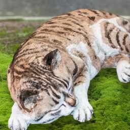 Sleeping Cat Sculpture Stone Pet Ornament Striped Kitty Statue Concrete Kitten Figurine Handmade Memorial Outdoor Decor Art Gift - thumbnail 4