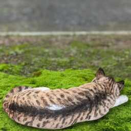 Sleeping Cat Sculpture Stone Pet Ornament Striped Kitty Statue Concrete Kitten Figurine Handmade Memorial Outdoor Decor Art Gift - thumbnail 3