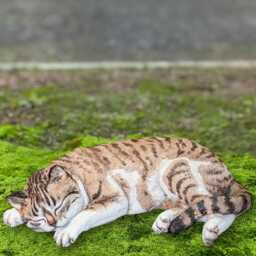 Sleeping Cat Sculpture Stone Pet Ornament Striped Kitty Statue Concrete Kitten Figurine Handmade Memorial Outdoor Decor Art Gift - thumbnail 1