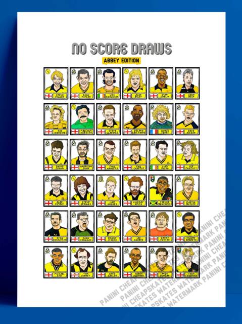 Cambridge United - No Score Draws Abbey Edition A3 Print Of 36 Hand-Drawn Panini-style Cufc Icons Wonky Cheapskate Football Art - image 1