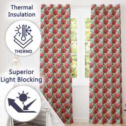 Red Dahlia Botanical Floral Seamless Pattern Detailed Bloom Design Readymade Eyelet Ring Top Thermal 100% Blackout Curtains - thumbnail 3