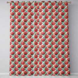 Red Dahlia Botanical Floral Seamless Pattern Detailed Bloom Design Readymade Eyelet Ring Top Thermal 100% Blackout Curtains - thumbnail 2