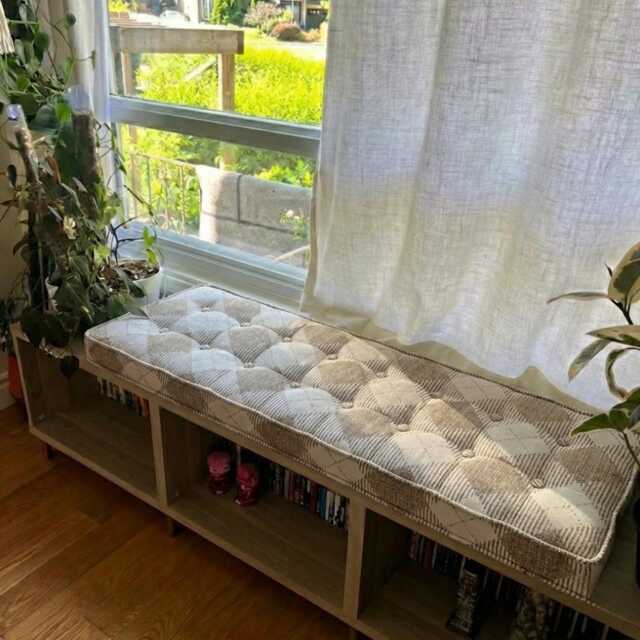 Indoor French Cushion, Farmhouse , Handmade Neutral Decor, Window Linen Seat Pad, Futon Cushion - image 1