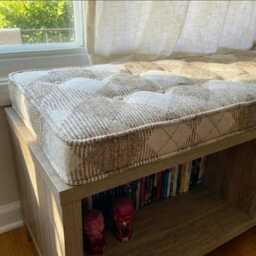 Indoor French Cushion, Farmhouse , Handmade Neutral Decor, Window Linen Seat Pad, Futon Cushion - thumbnail 2
