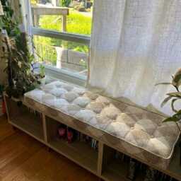 Indoor French Cushion, Farmhouse , Handmade Neutral Decor, Window Linen Seat Pad, Futon Cushion