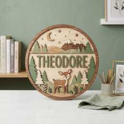 Personalized Deer Woodland Name Sign, Custom Nursery Forest Animal Decor, Mountain Baby Room Wall Art, Boy Gift - thumbnail 4