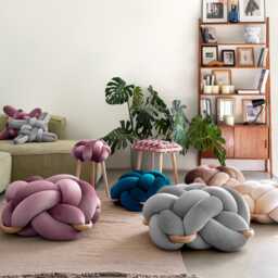 Gray Velvet Knot Ottoman, Floor Cushion Pouf, Large Pillow, Extra Seating, Modern Statement Furniture