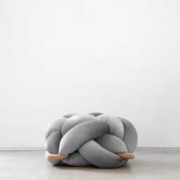 Gray Velvet Knot Ottoman, Floor Cushion Pouf, Large Pillow, Extra Seating, Modern Statement Furniture - thumbnail 3