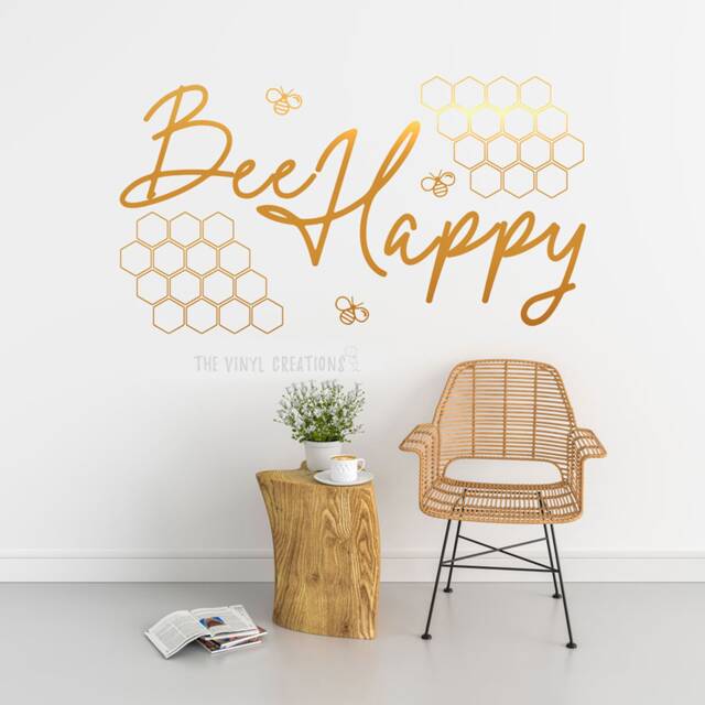 Bee Happy Wall Art, Decor, Sticker , - Thevinylcreations Honey Quote - image 1