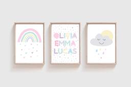 3 Girls Rainbow Prints, Nursery Bedroom Sister Big Sis Lil Sis, Wall Art, Decor - thumbnail 1