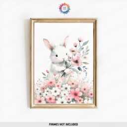 Pink Bunny Personalised Prints - Set Of 3 Posters - Baby Girls Room Decor Rabbit Nursery Wall Art Girl Floral Bedroom Toddler Picture - thumbnail 3