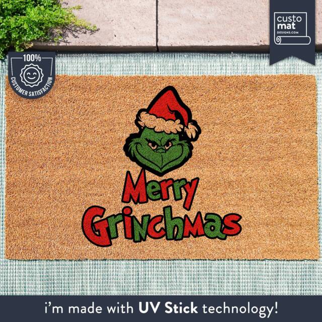 Merry Grinchmas - Grinch Home Decor Doormat Funny Holiday Decorations Rug - image 1
