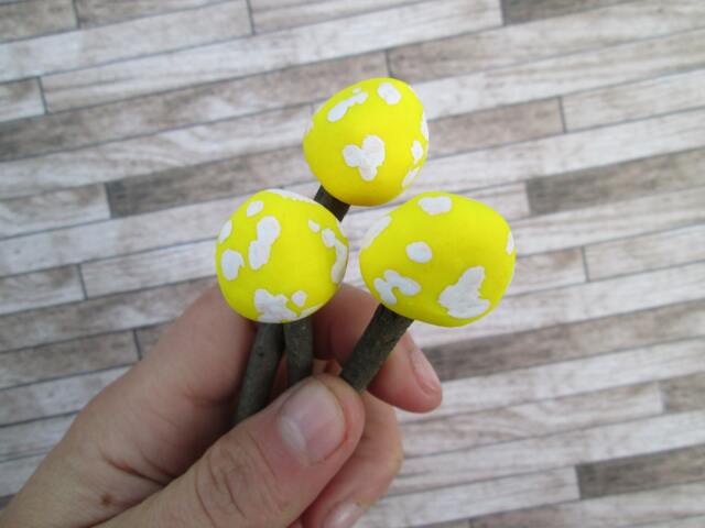 Set Of 3 - Fairy Garden Bright Yellow Mushrooms - image 1