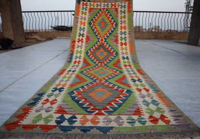 3x7 Ft Maimana Stunning Turkmen Kilim, Chubi New Long Runner Rug, Flatweave Oriental Afghan Handmade Kilim Hallway Area Rug - image 1