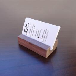 Wood Business Card Holder. Walnut Wooden Stand. Office Paper Display - thumbnail 2