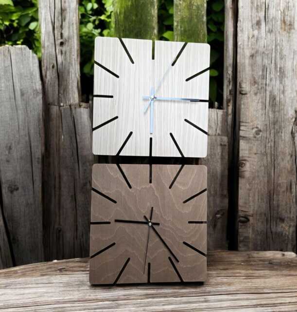 Laser Cut Wood Wall Clock Modern Geometric Design, Quiet Movement - image 1