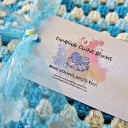 Blue & Cream Crochet Blanket - Large Granny Square Children's Gifts - thumbnail 4