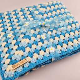 Blue & Cream Crochet Blanket - Large Granny Square Children's Gifts - thumbnail 3