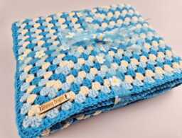 Blue & Cream Crochet Blanket - Large Granny Square Children's Gifts
