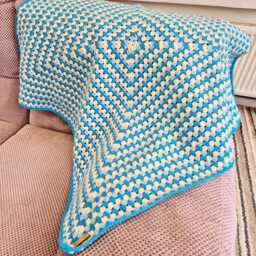 Blue & Cream Crochet Blanket - Large Granny Square Children's Gifts - thumbnail 2
