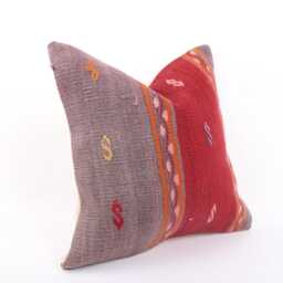 Handwoven Turkish Kilim Pillow Cover 16x16 Decorative Cushion - thumbnail 3