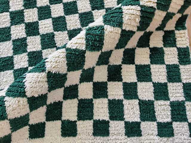 Handwoven Wool Checkered Rug, Green & White, Custom Size - image 1