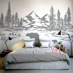 Mountain Bear Nursery Wall Decal, Pine Tree Landscape - thumbnail 3