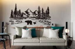 Mountain Bear Nursery Wall Decal, Pine Tree Landscape - thumbnail 1