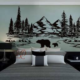 Mountain Bear Nursery Wall Decal, Pine Tree Landscape - thumbnail 2