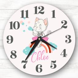 Rainbow Cat Bubbles Girls Room Custom Gift Personalised Clock