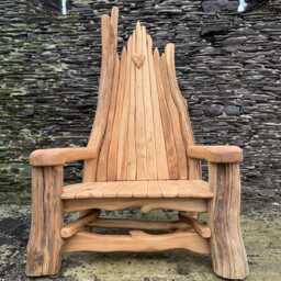 Handmade Rustic Wooden Throne Chair - Artisan Accent Piece For Indoor & Outdoor Spaces - thumbnail 1