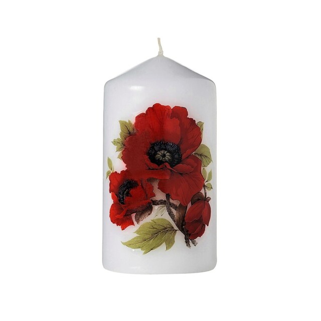 Floral Bouquet Scented Pillar Candle, Poppy Design, Vegan Friendly - Delivery Duty Paid To Usa - image 1