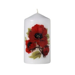 Floral Bouquet Scented Pillar Candle, Poppy Design, Vegan Friendly - Delivery Duty Paid To Usa - thumbnail 1